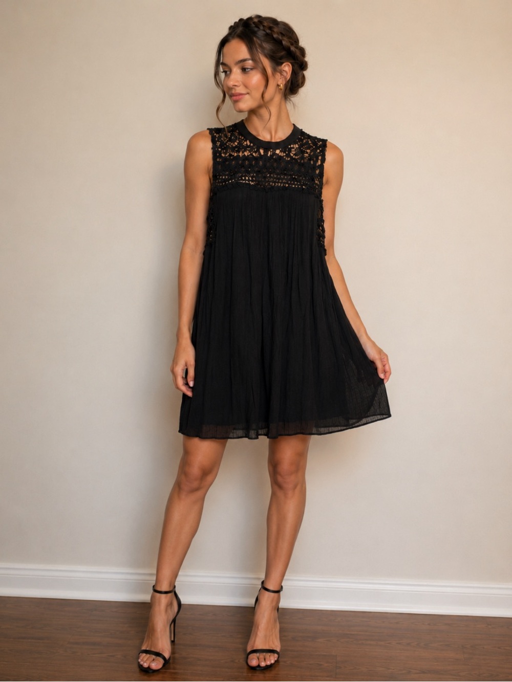 Rebellion Black Crochet Yoke Mini Dress